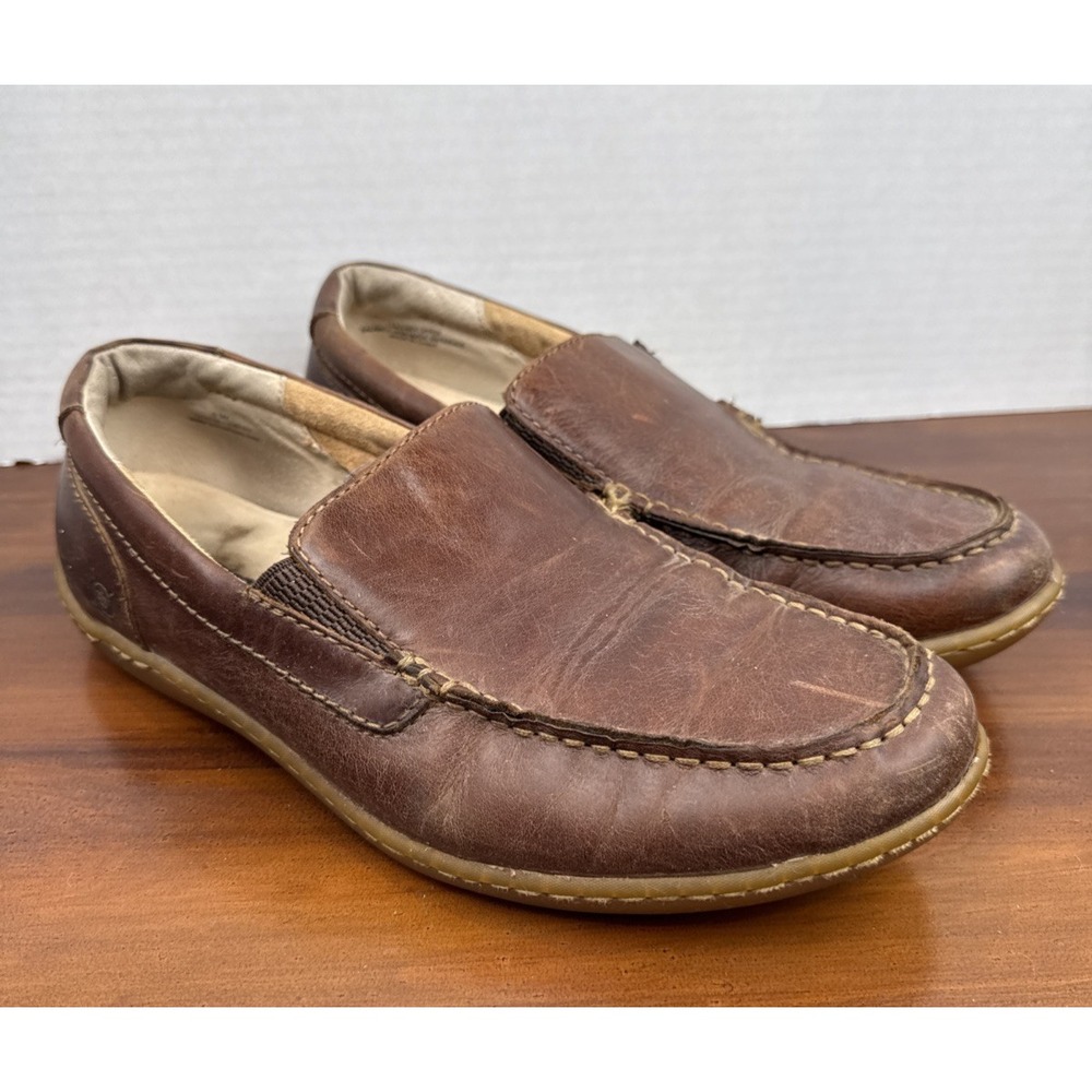 Men's Born Brompton Brown Leather Loafers Size 9.5M Moc Toe Slip On Driving Shoe